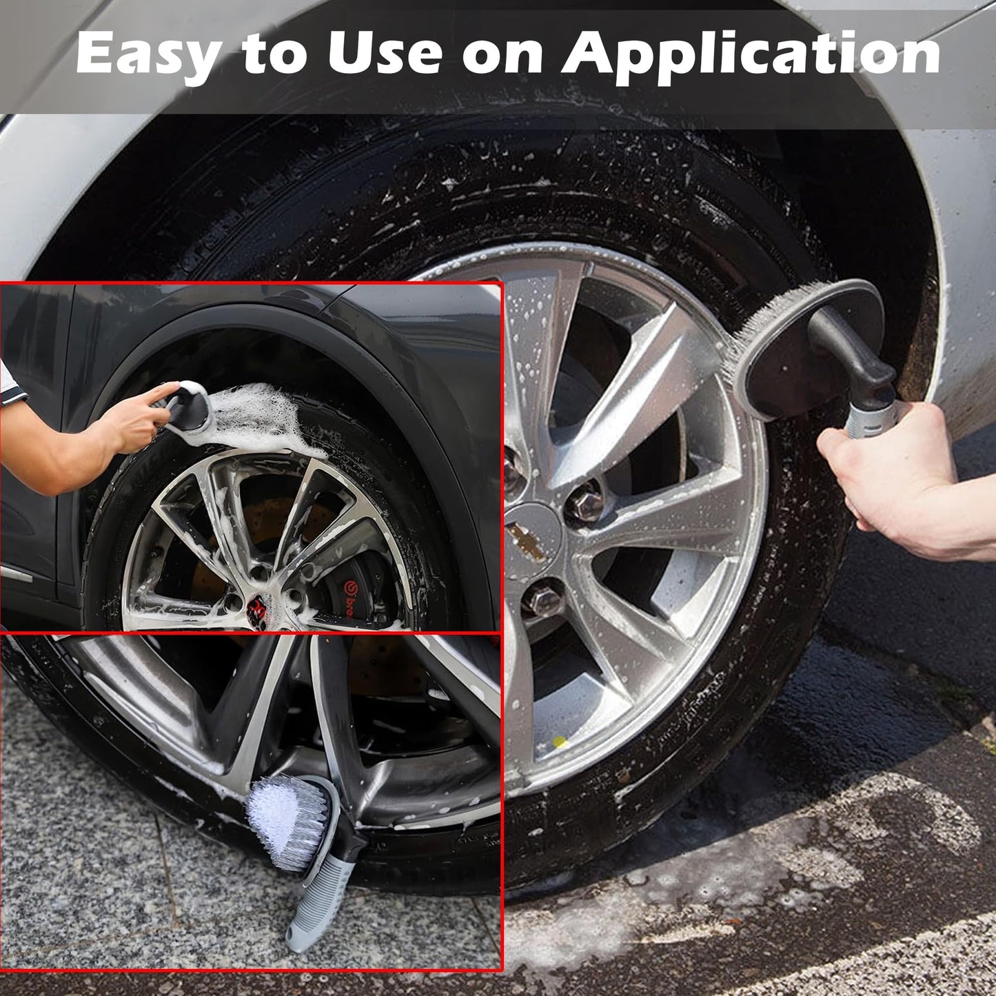 OTO2EYE Rim Tyre Cleaner Brush Car Cleaning Brush for Rim Cleaning Liquid Nylon Bristles Microfiber Duster Tire Rubber Car Accessories – Used with Tyre Puncture Kit and Microfiber Cloth (Pack of 2)