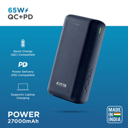 URBN 27000 mAh 65W Ultra Fast Charging Compact Power Bank | Type C Power Delivery (Input& Output) | Quick Charge | Two-Way Fast Charging | Charge Laptop/Mobiles/TWS/Speakers | (Blue)