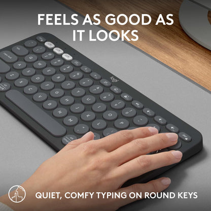 Logitech Pebble Keys 2 K380s, Multi-Device Bluetooth Wireless Keyboard with Customisable Shortcuts, Slim and Portable, Easy-Switch for Windows, macOS, iPadOS, Android, Chrome OS - Tonal Graphite