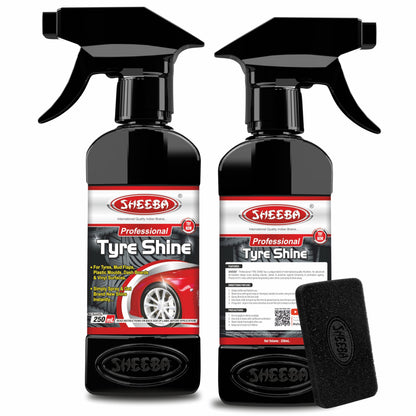 SHEEBA TYRE SHINE Polish with foam applicator pad for Cars & Bikes, Original Back to Black look, Long Lasting Results, for Rubber, Plastic Parts, Prevents Premature Ageing, Dullness, Non Greasy: 250mL