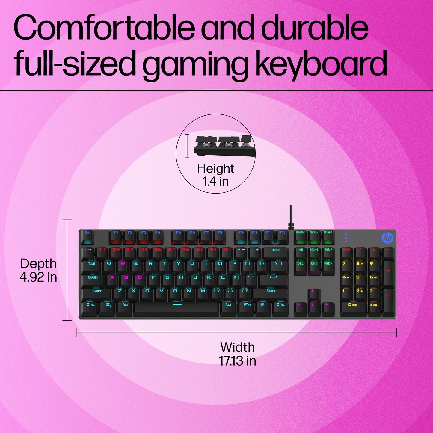 HP Gk400F Mechanical USB Gaming Keyboard,Dust & Spill Resistant,RGB Backlit Keys,Metal Panel,Full-Sized Keyboard Design