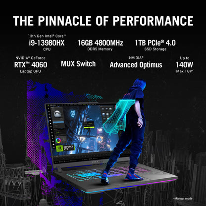 ASUS ROG Strix G16 (2023) 90WHr Battery, Intel Core i9-13980HX 13th Gen, 16" QHD+ 240Hz, 8GB RTX 4060, Gaming Laptop (16GB/1TB SSD/Windows 11/Office 2021/4-Zone RGB/Gray/2.50 Kg), G614JV-N4141WS