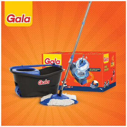 Gala Turbo Spin Mop Removes over 99% bacteria,Triangular head & Easy big wheel with 2 Refills,Floor Cleaning Mop stick with Bucket, pocha for floor cleaning, Mopping Set (Grey and blue), 4 Pcs