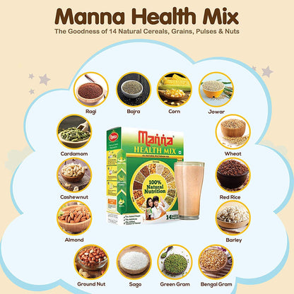 Manna Health Mix, All Natural Kids Nutrition Drink, with 14 ingredients, Zero Sugar. 100% Natural Nutrition 600g