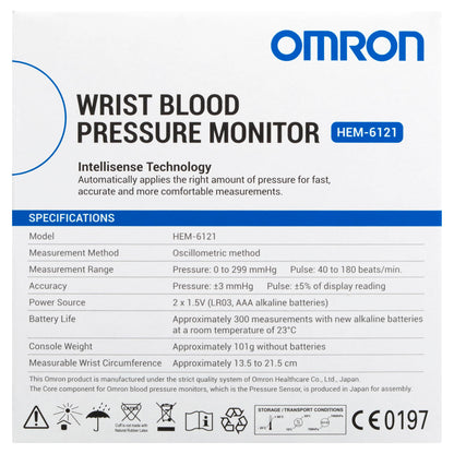 Omron HEM 6161 Fully Automatic Wrist Blood Pressure Monitor with Intellisense Technology, Cuff Wrapping Guide and Irregular Heartbeat Detection for Most Accurate Measurement (White)