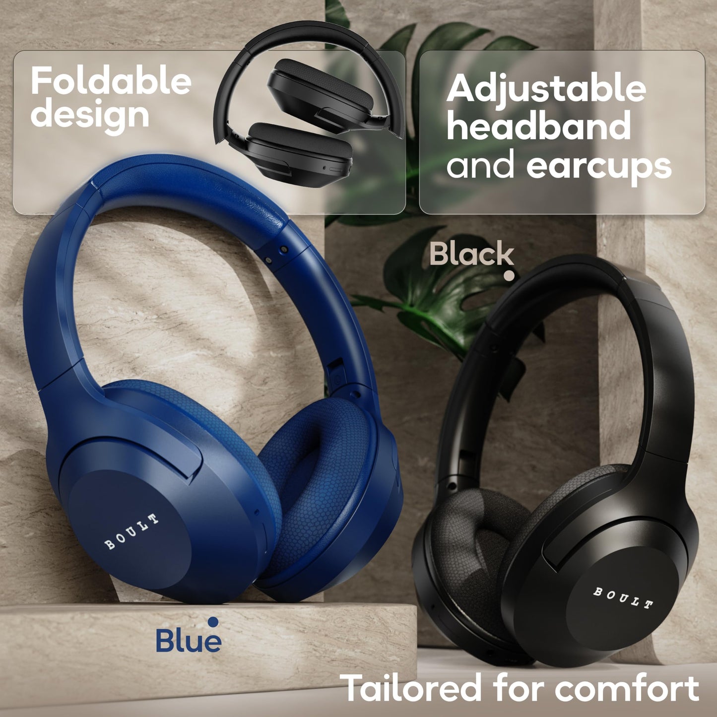 Boult Newly Launched Flex Over Ear Bluetooth Headphones with 80H Playtime, 40mm Bass Drivers, Zen™ ENC Mic, Type-C Fast Charging, 4 EQ Modes, Bluetooth 5.4, AUX Option, 60ms Low Latency, IPX5 (Black)