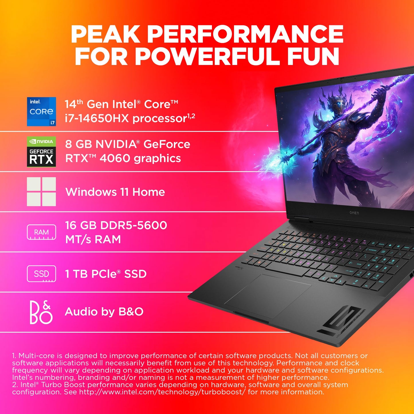 HP OMEN Gaming, 14th Gen Intel Core i7-14650HX, 8GB NVIDIA RTX 4060,16GB DDR5, 1TB SSD, 16.1-inch (40.9 cm), FHD, IPS, Gaming Laptop, 144Hz, RGB Backlit KB (Win 11, Office 21, Black, 2.39 kg) wf1150TX