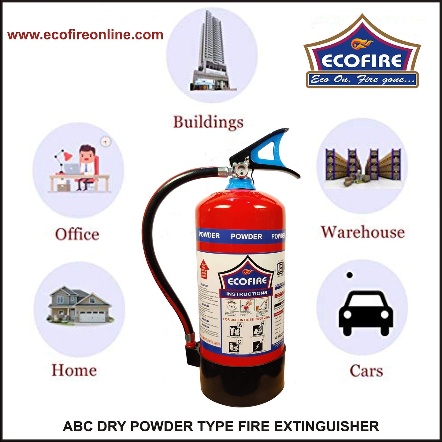 Eco Fire Abc Powder Type 6 Kg Fire Extinguisher (Red and Black)