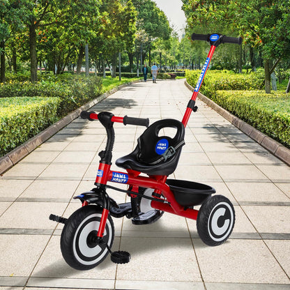 Amazon Brand - Jam & Honey Tricycle for Kids | Plug N Play | Parental Handle and Seatbelt (Red)