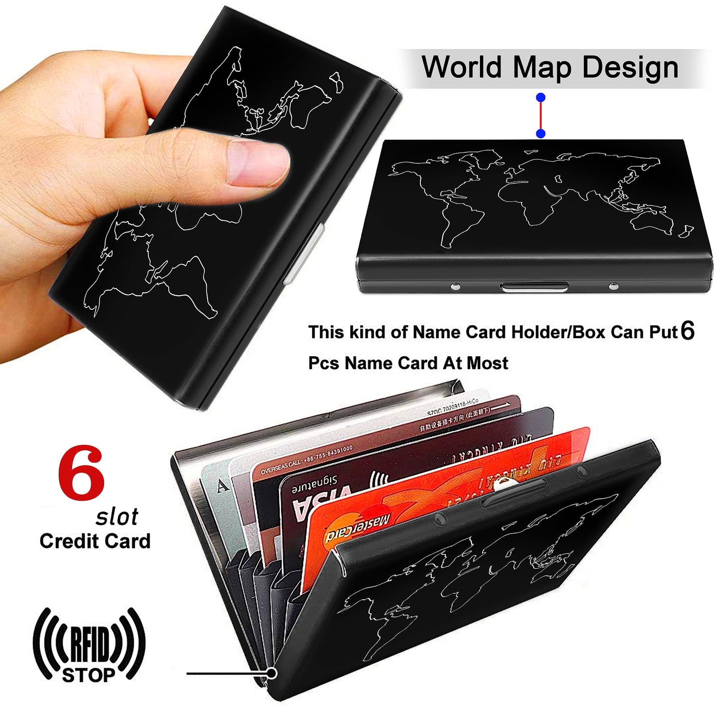 Storite 6 Slots RFID Protected Metal Credit Card Holder Wallet for Men & Women (Black-6.5 x 1.5 x 9.5 cm)