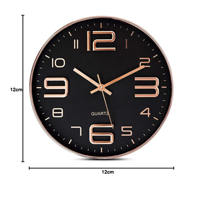 STAR WORK Wall Clock for Living Room Bedroom | Non Ticking Silent Wall Clock | 12 Inches (Black Gold | Round)