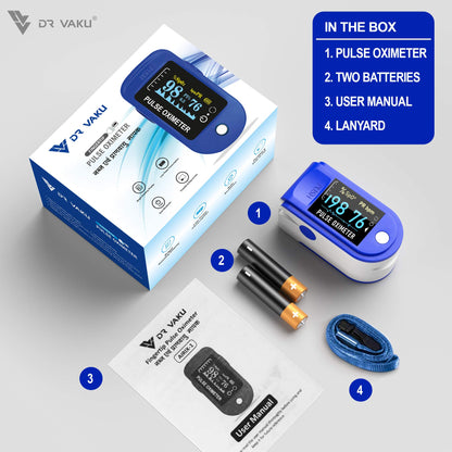 DR VAKU® Swadesi Pulse Oximeter Fingertip, Blood Oxygen Saturation Monitor Fingertip, Blood Oxygen Meter Finger Oximeter Finger with Pulse, with Four Color TFT Screen [Battery Included] - Blue