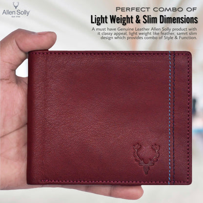 Allen Solly Bi Fold Slim & Light Weight Genuine Leather Men's Stylish Casual Wallet Purse with Card Holder Compartment (Maroon)