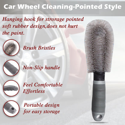 OTO2EYE Rim Tyre Cleaner Brush Car Cleaning Brush for Rim Cleaning Liquid Nylon Bristles Microfiber Duster Tire Rubber Car Accessories – Used with Tyre Puncture Kit and Microfiber Cloth (Pack of 2)