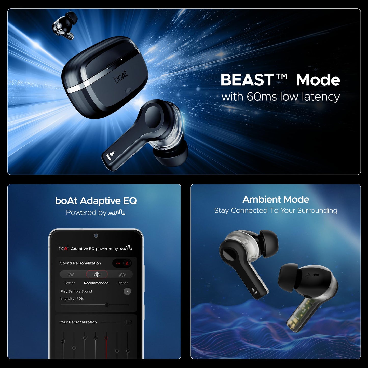 boAt Nirvana Space Truly Wireless in-Ear Earbuds w/ 360º Spatial Audio, ANC (~32dB),100HRS Playback,4 Mics w/AI-ENx™,in-Ear Detection,DLC Drivers, Multipoint Connectivity Ear Buds TWS (Cosmic Black)