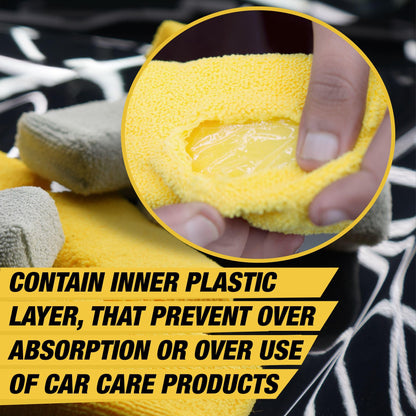 Wavex Microfiber Applicator Car Polish Sponge | Microfiber Applicator Sponge for Car Polish | Great Car Polish Pad Applicator for Ceramic Coating, Waxes, Polishes, Dressers & More - (Yellow 4 pcs)