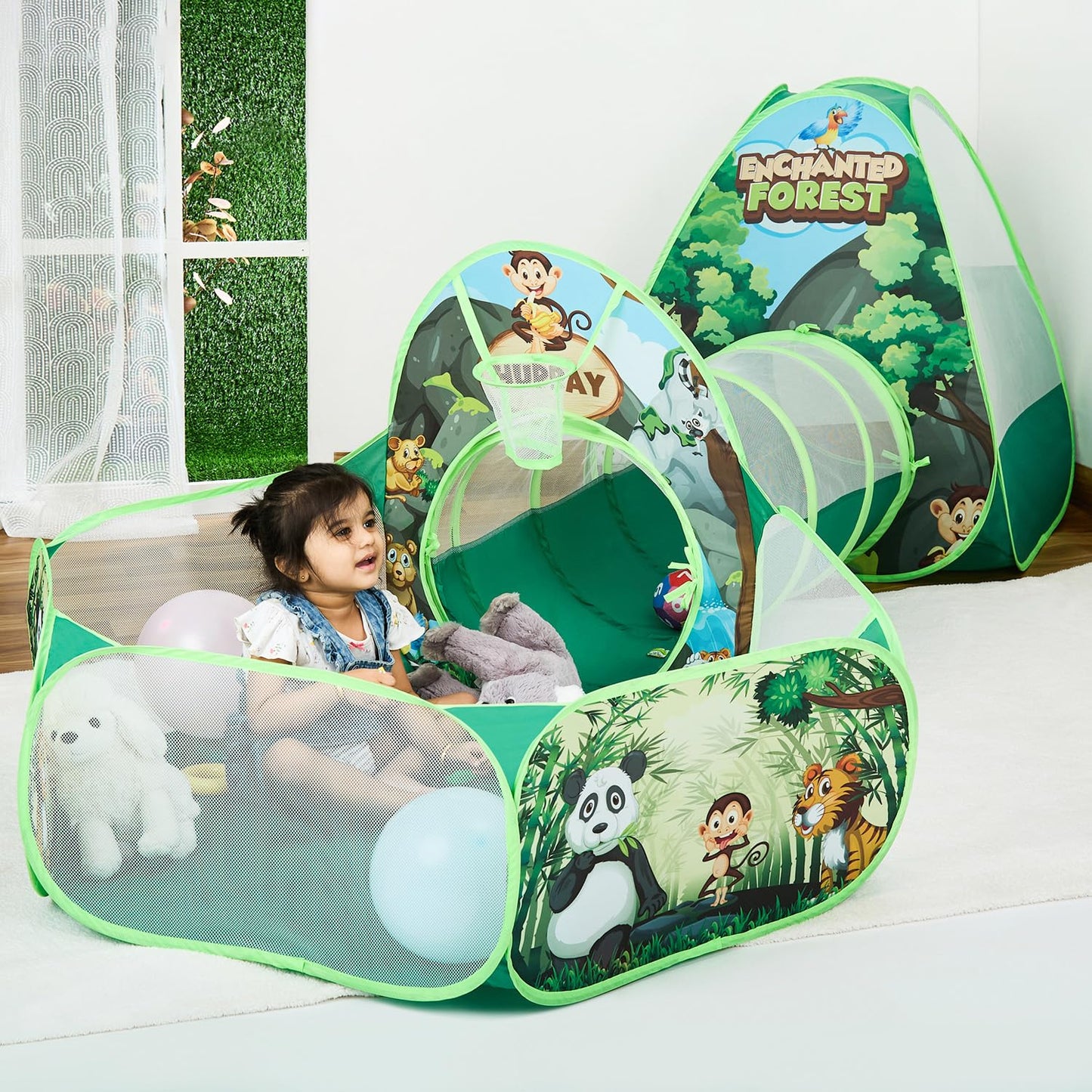 Amazon Brand - Jam & Honey Jungle Animal 3 in 1 Combo Tunnel for Kids (Multi Colour)