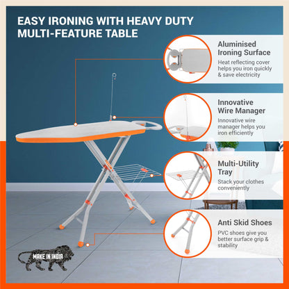 Bathla X-Pres Ace Ironing Board/Stand | Foldable & Height Adjustable | Quick Pressing with Aluminised Table Cover | 2 Year Warranty