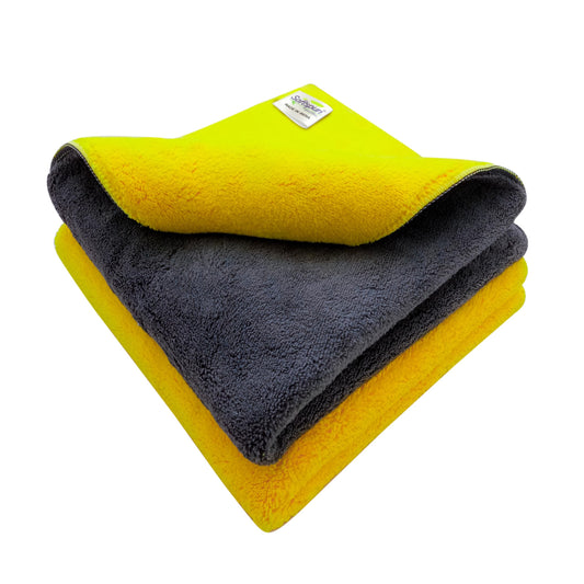 SOFTSPUN 900 GSM Microfiber Double Layered Cloth 40x40 Cms 2 Piece Towel Set Extra Thick Microfiber Cleaning Cloths Perfect for Bike Auto Cars Both Interior and Exterior.