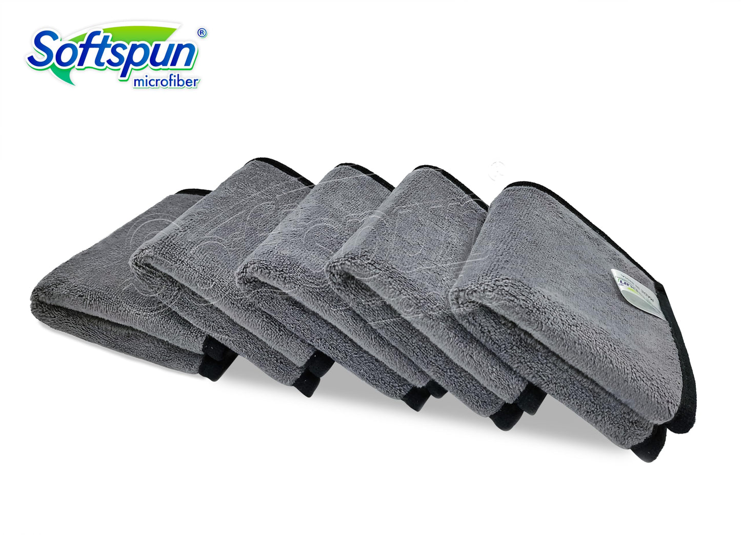 SOFTSPUN Microfiber Super Absorbent Small Wipes, 500 GSM 20X30 Cms 5 Piece Grey! Silk Banded Edge Towel Set Extra Thick Microfiber Cleaning Cloths Perfect for Bike & Car.