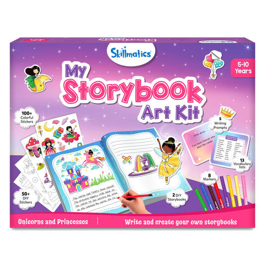 Skillmatics Unicorn & Princesses Art Kit - Write & Create Storybooks, Creative Activity, DIY Kit, 150+ Stickers, Gifts for Kids Ages 5, 6, 7, 8, 9, 10 - Multicolor