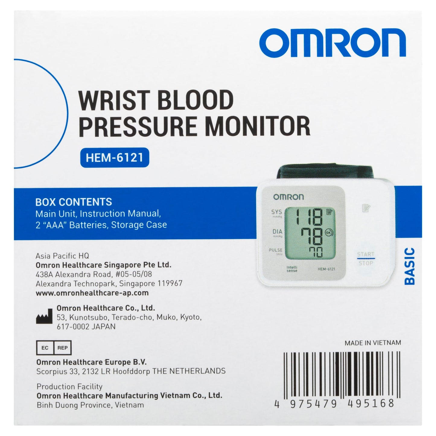 Omron HEM 6161 Fully Automatic Wrist Blood Pressure Monitor with Intellisense Technology, Cuff Wrapping Guide and Irregular Heartbeat Detection for Most Accurate Measurement (White)