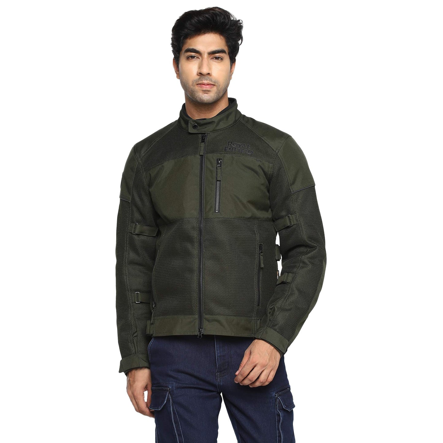 Royal Enfield Windfarer Riding Jacket Olive 44 Cm Knox Flexiform Ce Level 1 Certified Protectors At Shoulders And Elbows / High Abrasion-Resistant mesh with high air permeability