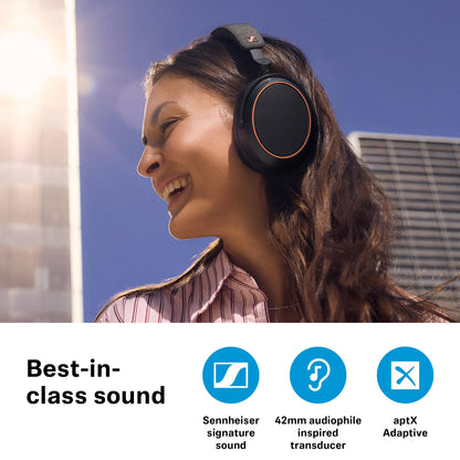 Sennheiser Momentum 4 Wireless Over ear Headphones Designed in Germany - Bluetooth Adaptive Noise Cancelling-ANC,4 Digital Mics for Crystal-Clear Calls,60h Battery, 2 Yr Warranty, Black/Copper