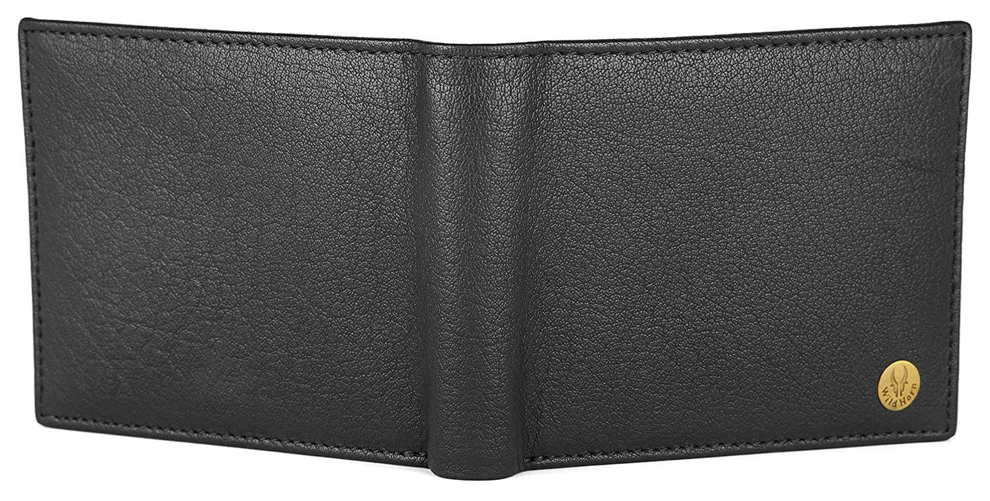 WildHorn Black & Tan Leather Wallet for Men I Ultra Strong Stitching I 6 Card Slots I 2 Currency & 2 Secret Compartments I 1 Coin Pocket