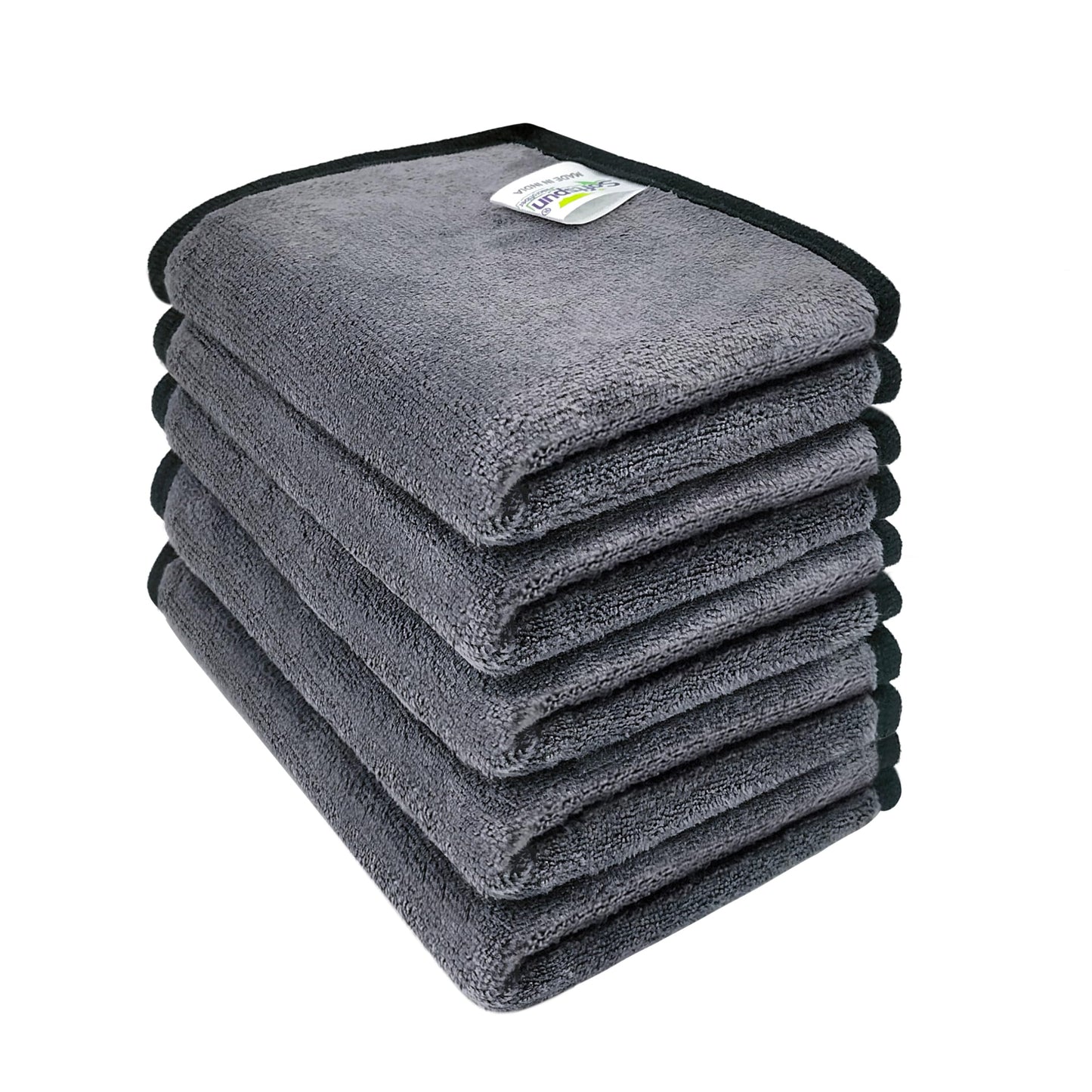 SOFTSPUN Microfiber Super Absorbent Small Wipes, 500 GSM 20X30 Cms 5 Piece Grey! Silk Banded Edge Towel Set Extra Thick Microfiber Cleaning Cloths Perfect for Bike & Car.