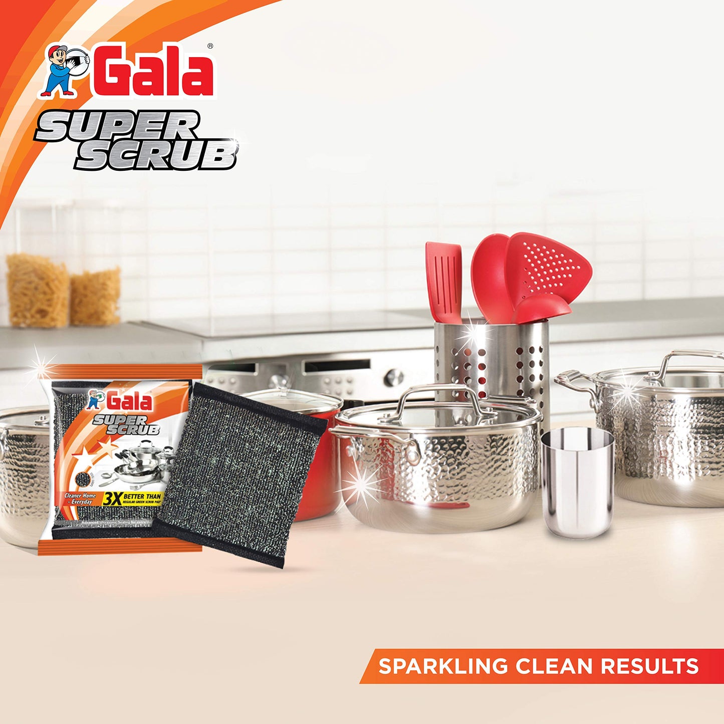 Gala Super Scrub Set – Made of Steel – Black – Pack of 6