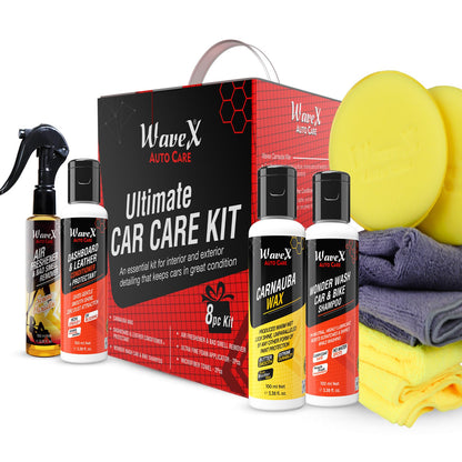 Wavex Car Cleaning Kit – Contains Car Polish, Car Dashboard Polish, Car Shampoo, Car Perfume, 2 Microfiber Towel and 2 Applicators