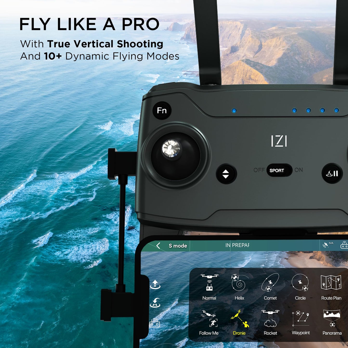 IZI Sky Pro 4K Fly More Combo Drone with camera, 540° OA, 20MP, 5KM Live Video, 96 Mins Flight, 3-Axis Gimbal, 10+ Flying Modes, RTH, GPS, 3 x Smart Batteries, Fast Tri-Charger