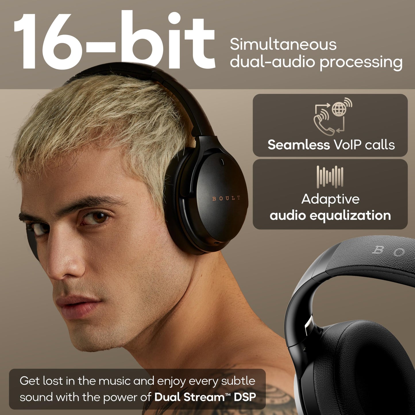 Boult Newly Launched Q Over Ear Bluetooth Headphones with 70H Playtime, 40mm Bass Drivers, Zen™ ENC Mic, Type-C Fast Charging, 4 EQ Modes, Bluetooth 5.4, AUX Option, IPX5 Wireless Headphones (Black)