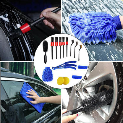 Jaronx 15 PCS Car Detailing Brush Set, Exterior Interior Car Detail Kit Auto Cleaning Brush for Wheels,Leather(Detail Brushes, Wheel Brush, Wash Mitt,Vent Brush,Wax Applicator Pads,Towels,Wire Brushs)