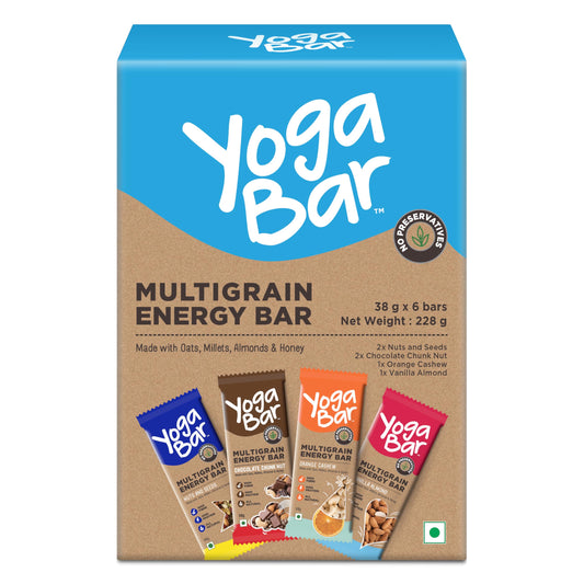 Yogabar Multigrain Energy Bars 380 Gm Pack (38G x10) - Healthy Diet with Fruits, Nuts, Oats and Millets, Gluten Free, Crunchy Granola Bars, Packed with Chia and Sunflower Seeds (10 Bars)