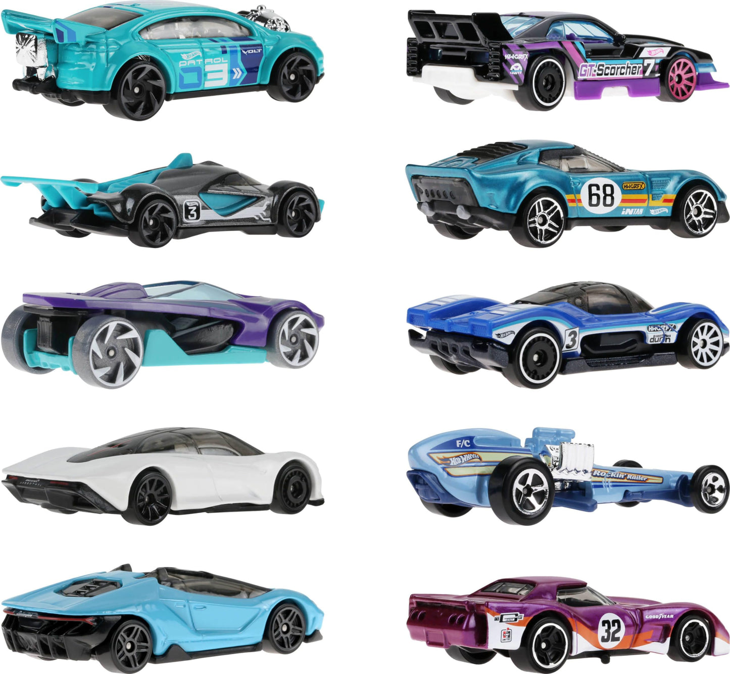 Hot Wheels Toy Cars, 10-Pack of Race Cars, Includes 1:64 Scale Corvette, Lamborghini, McLaren Originals