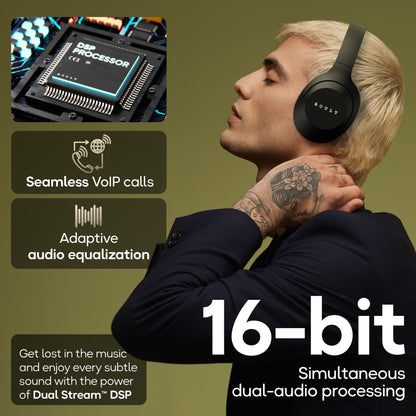 Boult Newly Launched Flex Over Ear Bluetooth Headphones with 80H Playtime, 40mm Bass Drivers, Zen™ ENC Mic, Type-C Fast Charging, 4 EQ Modes, Bluetooth 5.4, AUX Option, 60ms Low Latency, IPX5 (Black)