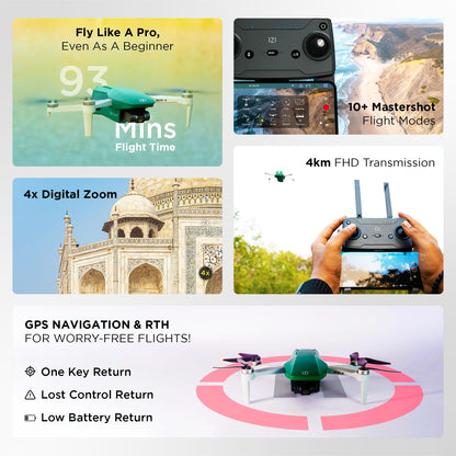 IZI Mini X Nano Fly More Combo 4K Drone with camera UHD 20MP CMOS, 4KM Live Video, 93-min Flight Time, GPS, 3-Axis Gimbal, 10+ Flight Modes, 3 x Smart Battery, Fast Tri-Charger, 249g