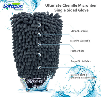 SOFTSPUN Microfiber Chenille & Glass Cloth Mitt, 1 Piece 1700 GSM Grey! Multi-Purpose Super Absorbent and Perfect Wash Cleaning for Bike Auto, Cars Both Interior and Exterior.