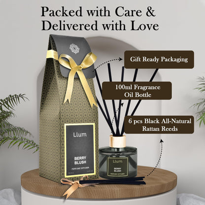 LLUM Glass Berry Blush Reed Diffuser Set|Premium Room Freshener For Living Room,Washroom,Bedroom,Office|Organic,Toxin Free Home Fragrance,Aromatherapy|Luxurious Scents|Elegant Gift|100Ml