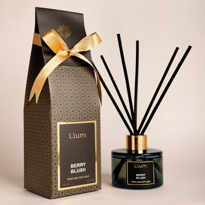 LLUM Glass Berry Blush Reed Diffuser Set|Premium Room Freshener For Living Room,Washroom,Bedroom,Office|Organic,Toxin Free Home Fragrance,Aromatherapy|Luxurious Scents|Elegant Gift|100Ml