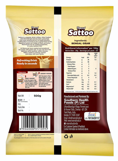 Manna Sattu Atta 2.5Kg 100% Channa Sattu Roasted Gram Atta Flour (500 X 5 Packs)