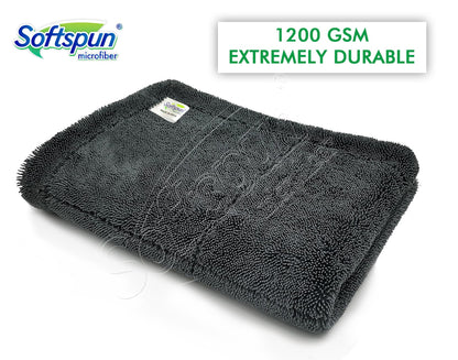 SOFTSPUN Microfiber Cloth for Car - 1200 GSM, 40x60cms, 1Pcs, Grey Twisted Loop Super Absorbent Towel - Edgeless Design with Plush Pile and Lint Free Cloth for Drying and Detailing.……