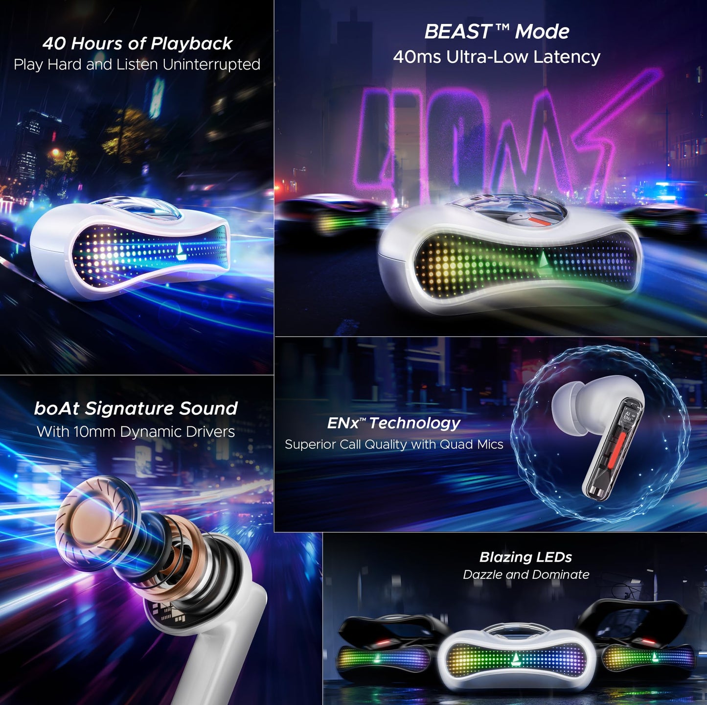 boAt Airdopes Drift TWS Earbuds w/ 40hrs Playback, Beast™ Mode with 40ms Latency, 4 Mics with ENx™, Car-Shaped ID with RGB LEDs, ASAP™ Charge, IWP™ Tech, BT v5.4 & IPX4 Resistance(Black Sabre)