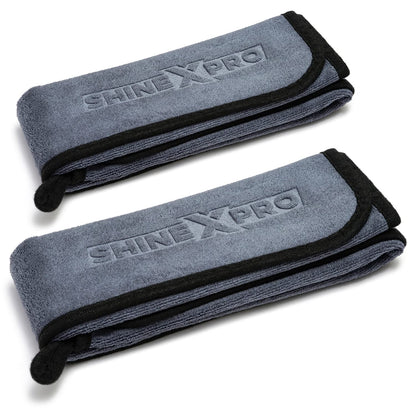 ShineXPro Microfiber Car Cleaning Cloth - OG Soft 500 GSM Extra Large (35x75 CM) Microfiber Cloth for Car and Bike - Suede Edging for Scratchless Drying and Detailing (Pack of 2, Grey)