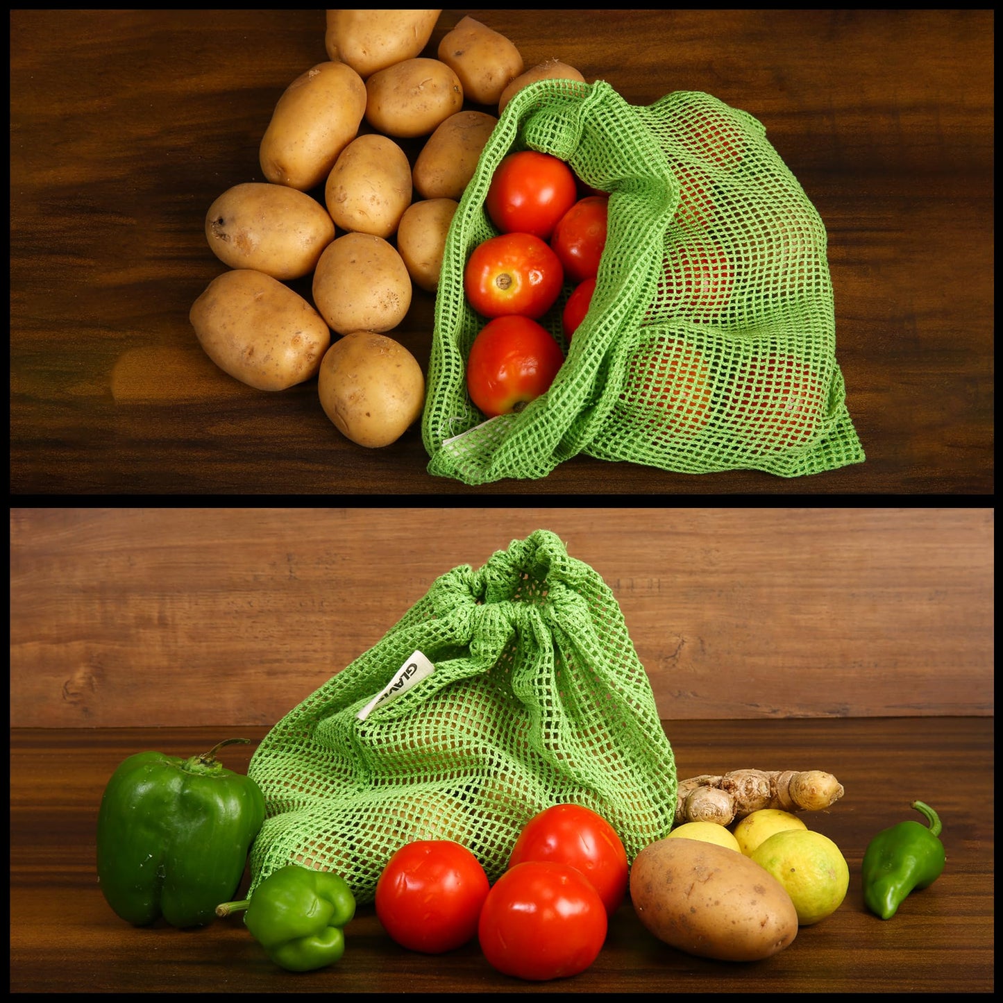 GLAVISH 100% cotton Set Of 6, Reusable Fridge Storage Bags For Vegetables and Fruit, Multi-purpose Eco-friendly cotton mesh net bag for Freezer Organiser (2x Small, 2x Medium, 2x Large)