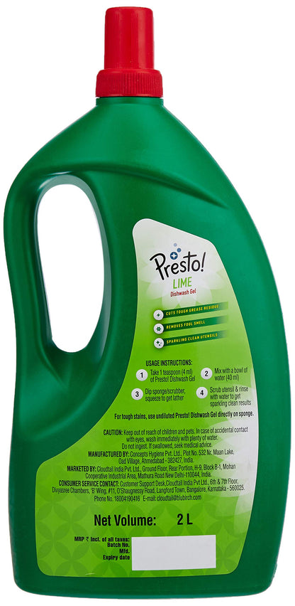 Amazon Brand - Presto! Dish Wash Gel - 2 Litre (Lime)