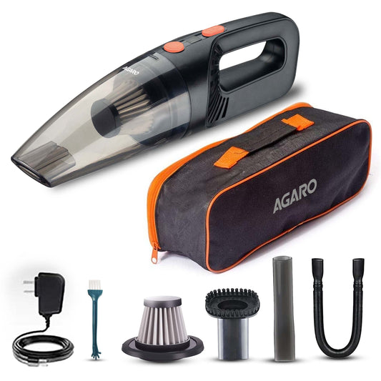 AGARO HVC1081 Cordless Rechargeable Car Vacuum Cleaner, Portable, Handheld,110W, 5.5KPA Power Socket, Stainless Steel Filter, Black