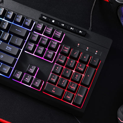 Redragon Shiva K512 RGB Backlit Membrane Wired Gaming Keyboard with Multimedia Keys, 6 Extra On-Board Macro Keys, Dedicated Media Control, Detachable Wrist Rest- Black